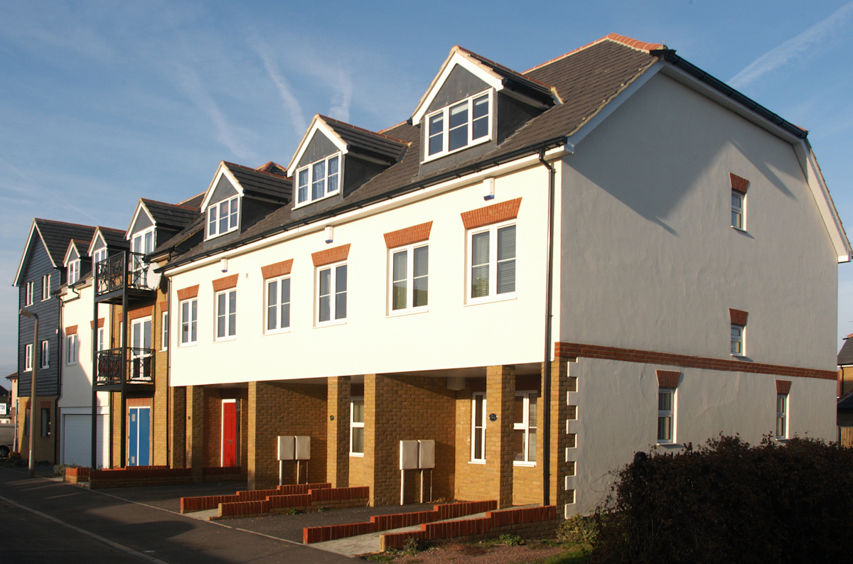A devlopment of houses and flats close to the town centre